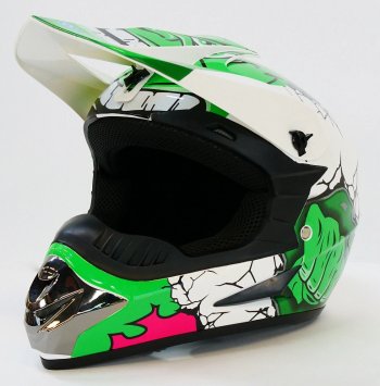 Шлем кроссовый MOTAX глянцево-белый-зеленый (G8) S ( 49-50 см )/при покупке отдельно