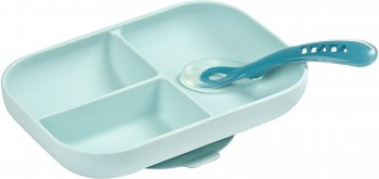 Набор посуды Beaba тарелка ложка Set repas silicone avec ventouse Grey/при покупке отдельно