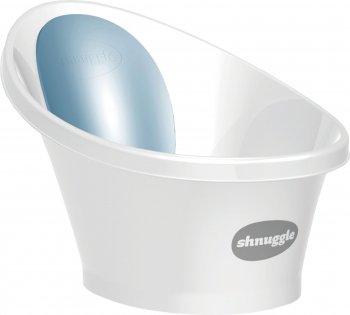  Ванночка для купания малыша с мягкой спинкой и фиксатором Shnuggle ц. Белый с голубым