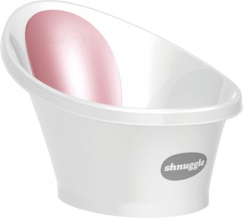  Ванночка для купания малыша с мягкой спинкой и фиксатором Shnuggle ц. Белый с розовым