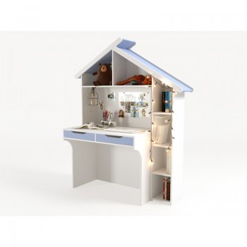 Стол-стеллаж ABC King Домик Белый / Голубой / Правый
