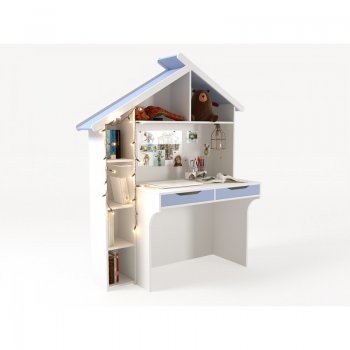 Стол-стеллаж ABC King Домик Белый / Голубой / Левый