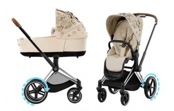 Коляска 2 в 1 Cybex Priam и e-Priam IV FE Simply Flowers Nude Beige (шасси на выбор) шасси e-Priam Chrome Brown