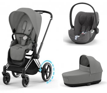 Коляска 3 в 1 Cybex Priam и e-Priam IV Mirage Grey (шасси на выбор) шасси e-Priam Chrome Black