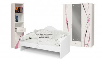 Комната для подростка ABC King Princess: 4 предмета: диван - кровать, трехдв. шкаф, стеллаж узкий белый 160*90/белый левый