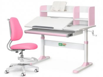 Комплект парта Ergokids (TH-330) + кресло Y-507 столешница белая / накладки на ножках розовые 