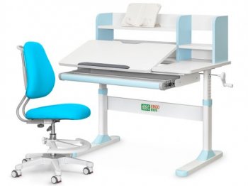 Комплект парта Ergokids (TH-330) + кресло Y-507 столешница белая / накладки на ножках светло голубые