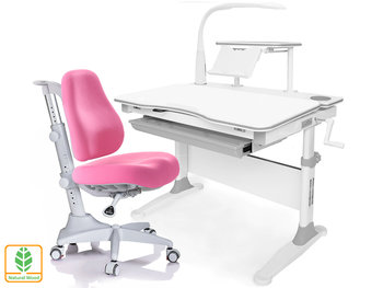 Комплект растущая парта Mealux-EVO Diego (EVO-30) и кресло Mealux Match (Y-528) с лампой Серый/Розовый