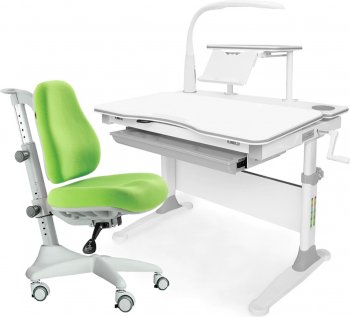 Комплект растущая парта Mealux-EVO Diego (EVO-30) и кресло Mealux Match (Y-528) с лампой Серый/Зеленый
