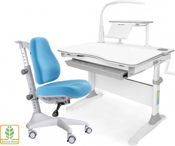Комплект растущая парта Mealux-EVO Diego (EVO-30) и кресло Mealux Match (Y-528) с лампой Серый/Голубой