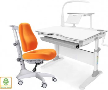 Комплект растущая парта Mealux-EVO Diego (EVO-30) и кресло Mealux Match (Y-528) с лампой Серый/Оранжевый
