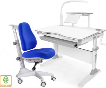 Комплект растущая парта Mealux-EVO Diego (EVO-30) и кресло Mealux Match (Y-528) с лампой Серый/Синий