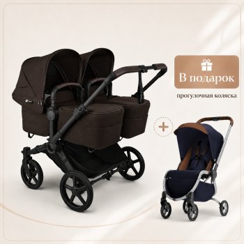 Детская коляска 2 в 1 для двойни и погодок Bugaboo Donkey 6 Twin на шасси Black Black/Cocoa Brown/Cocoa Brown