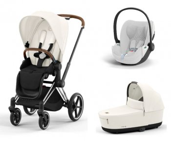 Коляска 3 в 1 Cybex Priam и e-Priam IV Off White (шасси на выбор) шасси Chrome Brown