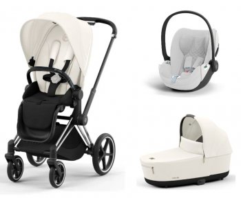 Коляска 3 в 1 Cybex Priam и e-Priam IV Off White (шасси на выбор) шасси Chrome Black