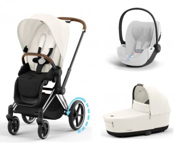 Коляска 3 в 1 Cybex Priam и e-Priam IV Off White (шасси на выбор) шасси e-Priam Chrome Brown