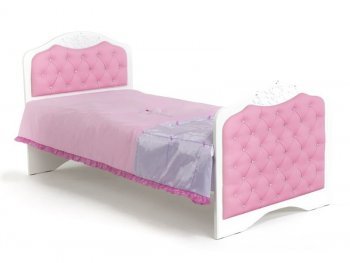 Кровать ABC King Princess № 3 со стразами Сваровски Розовая кожа (160*90)