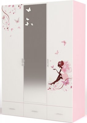 Шкаф трехдверный с зеркалом ABC King Фея без/со стразами Swarovski Розовый без страз