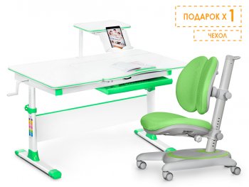 Комплект растущая парта Mealux EVO Evo-40 Lite и кресло Ortoback Duo (Evo-40 Lite + Y-510) белая столешница, цвет пластика зеленый