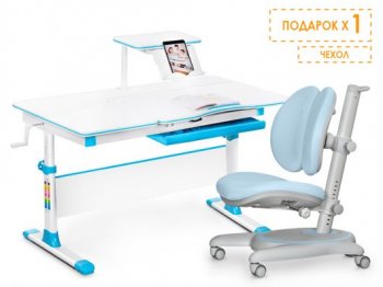 Комплект растущая парта Mealux EVO Evo-40 Lite и кресло Ortoback Duo (Evo-40 Lite + Y-510) белая столешница, цвет пластика голубой