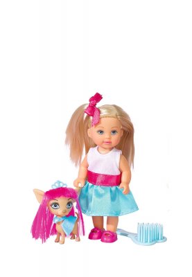 Кукла Еви Simba 5730944-1/Кукла Еви в голубой юбочке со стильной собачкой, 12 cм