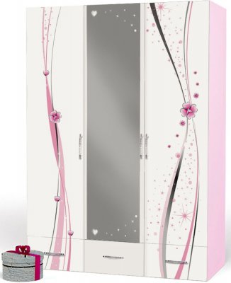 Шкаф трехдверный ABC King Princess 3 с зеркалом Розовый каркас