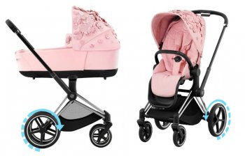 Коляска 2 в 1 Cybex Priam и e-Priam IV FE Simply Flowers Pale Blush (шасси на выбор) шасси e-Priam Chrome Black