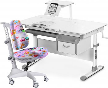 Комплект растущая парта Mealux EVO-40 и кресло Mealux Match (Y-528) Серый/Фиолетовая с девочками