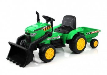 Детский электромобиль трактор-погрузчик с прицепом Rivertoys P222PP с дистанционным управлением зеленый