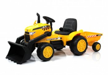 Детский электромобиль трактор-погрузчик с прицепом Rivertoys P222PP с дистанционным управлением желтый