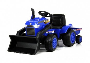 Детский электромобиль трактор-погрузчик с прицепом Rivertoys P222PP с дистанционным управлением синий