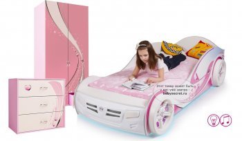 Комната для подростка ABC King Princess 3 предмета: кровать-машина, комод, двухдвер. шкаф