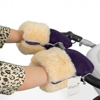 Муфта-рукавички для коляски Esspero Double Leatherette (Натуральная шерсть) Aubergine