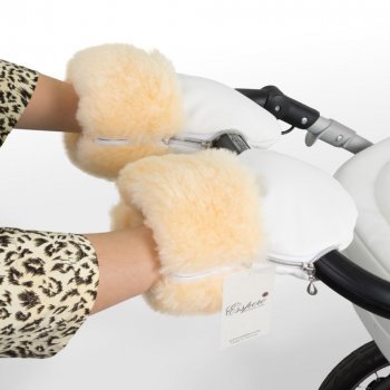 Муфта-рукавички для коляски Esspero Double Leatherette (Натуральная шерсть) White