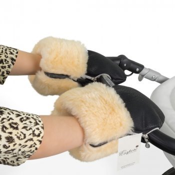 Муфта-рукавички для коляски Esspero Double Leatherette (Натуральная шерсть) Black
