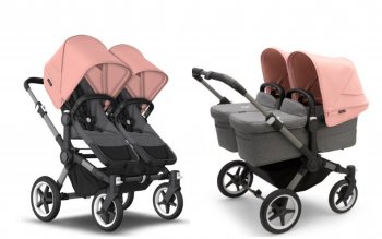Детская коляска 2 в 1 для двойни и погодок Bugaboo Donkey5 Twin шасси Graphite Graphite/Grey Melange/Morning Pink