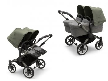 Детская коляска 2 в 1 для двойни и погодок Bugaboo Donkey5 Twin шасси Graphite Graphite/Grey Melange/Forest Green