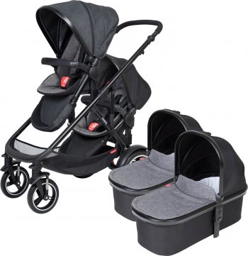 Детская коляска для погодок 2в1 Phil and Teds Voyager (с двумя блоками для новорожденного) New 2019 Charcoal Grey