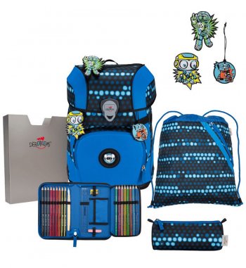 Школьный ранец DerDieDas ErgoFlex Tiny Superflash Buttons &quot;Синий робот&quot; 