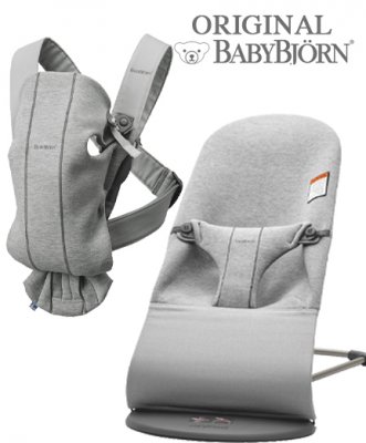 Детский шезлонг BabyBjorn Bliss 3D Jersey и рюкзак-кенгуру BabyBjorn Mini 3D Jersey 0210.72+ 0061.72/Light Grey