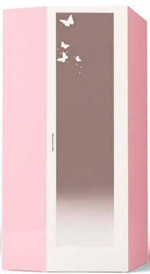 Шкаф угловой ABC King Фея с зеркалом со стразами Розовый Правый