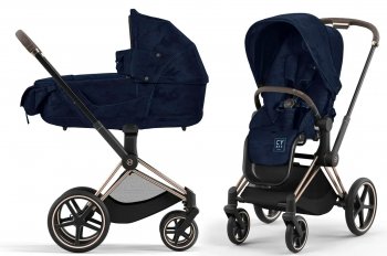Коляска 2 в 1 Cybex PRIAM IV FE Rebellious Luxury Denim Blue шасси Rose Gold