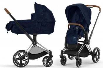 Коляска 2 в 1 Cybex PRIAM IV FE Rebellious Luxury Denim Blue шасси Chrome Brown