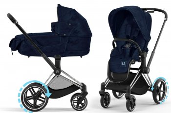 Коляска 2 в 1 Cybex Priam и e-Priam IV FE Rebellious Luxury Denim Blue шасси e-Priam Chrome Black