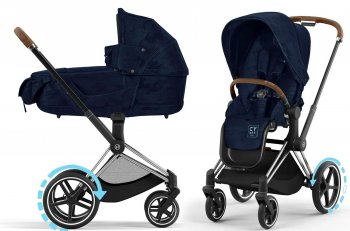 Коляска 2 в 1 Cybex Priam и e-Priam IV FE Rebellious Luxury Denim Blue шасси e-Priam Chrome Brown