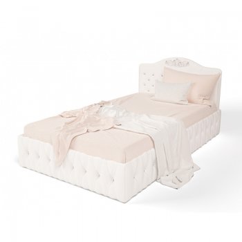 Детская кровать ABC King Princess со стразами Swarovski с бел кожей (190*120) подъемным механизмом
