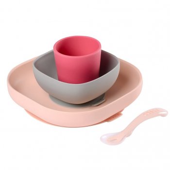 Набор посуды Beaba Silicone Meal Set (2 тарелки, стакан, ложка) pink/при покупке с продукцией