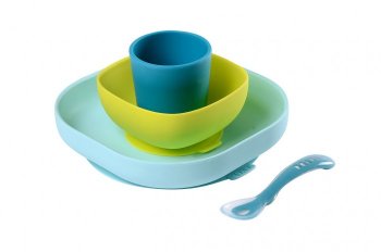 Набор посуды Beaba Silicone Meal Set (2 тарелки, стакан, ложка) Blue/при покупке с продукцией