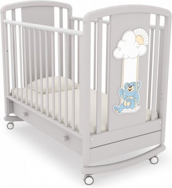Детская кроватка-качалка Angela Bella Жаклин мишка на качелях Белая ночь (голубая аппликация)