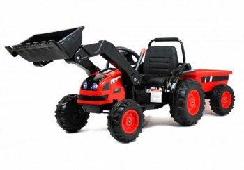 Детский электромобиль трактор-погрузчик Rivertoys HL395 с прицепом красный